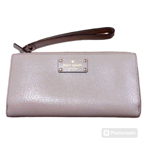 Kate Spade Anita Wristlet Zip Around Leather Wallet Clutch  Gray - Picture 1 of 8